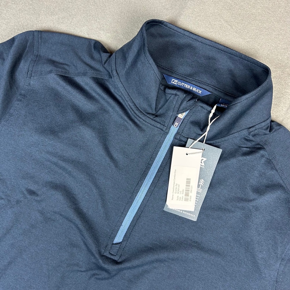 Cutter & Buck Quarter Zip Mens L Navy Coastline Epic Comfort Eco MCK01347